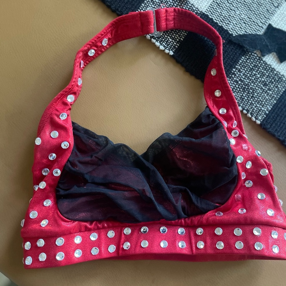 Pro cheer dance tops red with sheer black